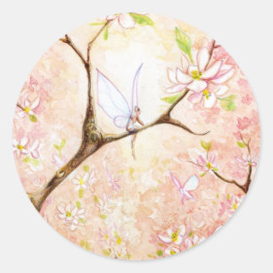 Pink View Blossom Classic Round Sticker
