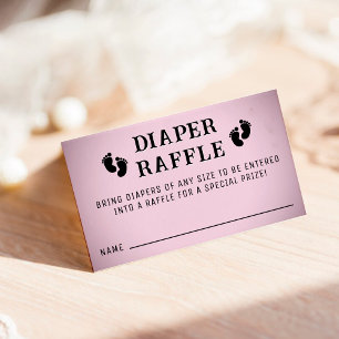 Pink Vignette Footprint Diaper Raffle Baby Shower Enclosure Card