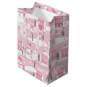 Pink Village Snowy Christmas Medium Gift Bag
