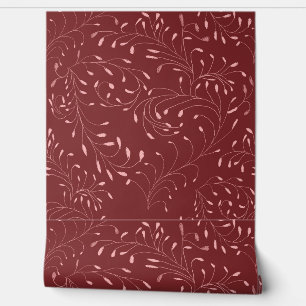 Pink Vines and Swirls on Red Wallpaper