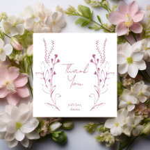Pink Vines & Flowers Bridal Shower Thank You Card