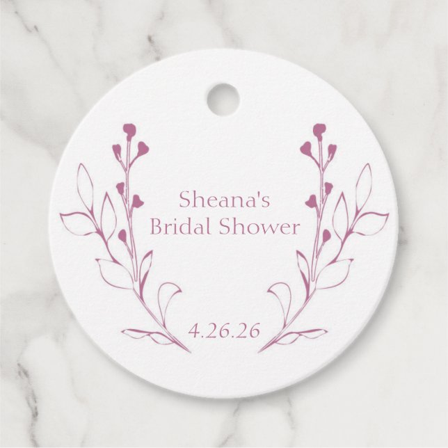 Pink Vines & Flowers Favour Tags (Front)