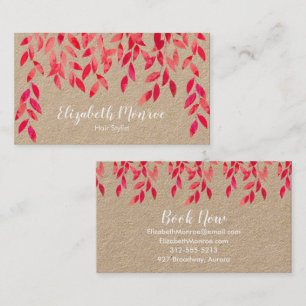 Pink Vines Foliage Hair Stylist Salon Makeup Kraft Business Card