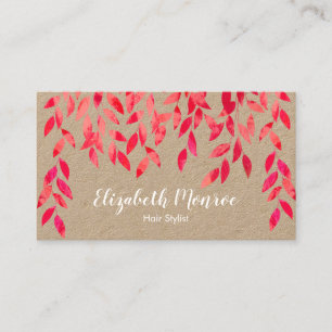 Pink Vines Foliage Hair Stylist Salon Makeup Kraft Business Card