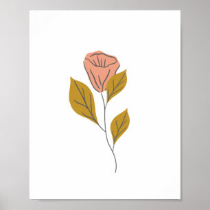 Pink Vintage Abstract Wildflower Floral & Leaf Poster