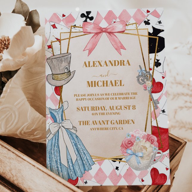 Pink Vintage Alice in Wonderland Wedding Invitation (Creator Uploaded)