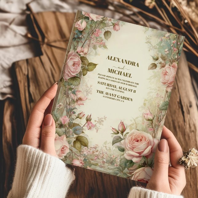 Pink Vintage Art Nouveau Floral Wedding Invitation (Creator Uploaded)