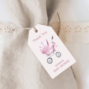 Pink Vintage Baby Carriage Baby Shower Gift Tags