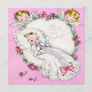 Pink Vintage Baby Girl Shower Invitation