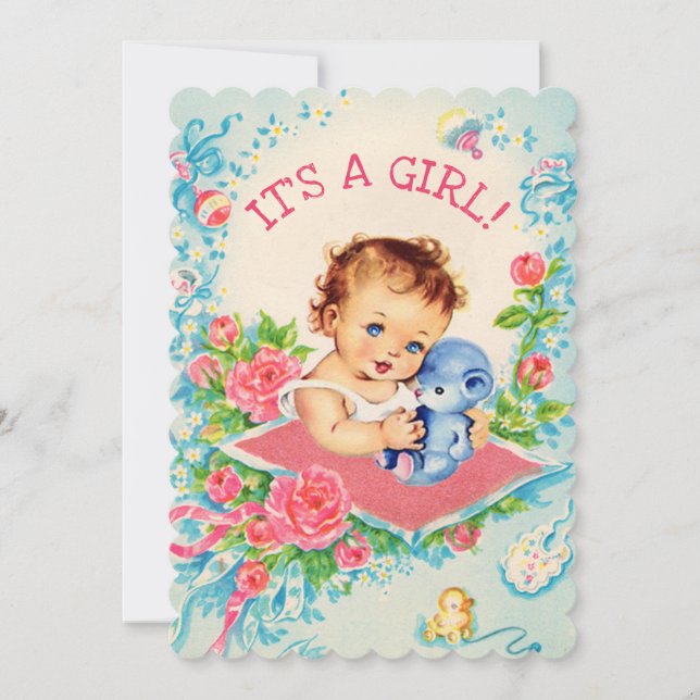 Pink Vintage Baby & Roses Baby Shower Invitation (Front)