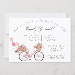 Pink Vintage Bicycle Floral Bridal Shower Invitation