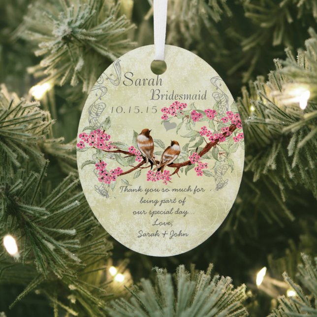 Pink Vintage Bird Maid of Honour Ornaments (Insitu)