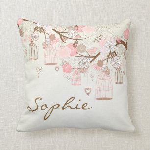 Pink Vintage Birdcages Floral Personalised Pillow