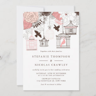 Pink Vintage Birdcages Floral Wedding Invitation