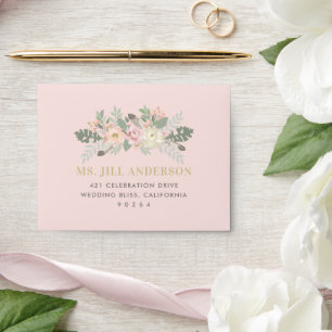 Pink Vintage Boho Floral Wedding RSVP Envelope