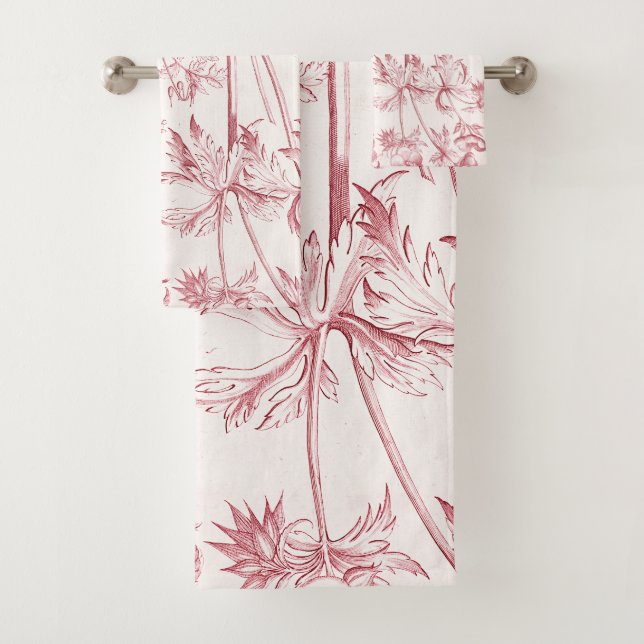 Pink Vintage Botanical Art Bath Towel Set (Insitu)