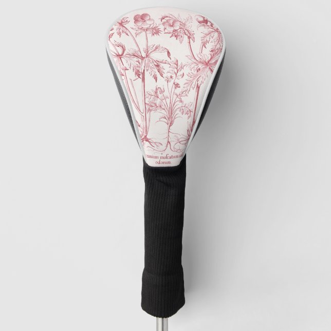 Pink Vintage Botanical Art Golf Head Cover (Front)