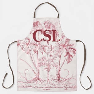 Pink Vintage Botanical Art Monogram Apron