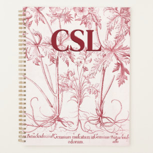 Pink Vintage Botanical Art Monogram Planner