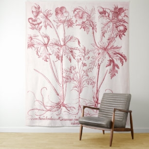 Pink Vintage Botanical Art Tapestry