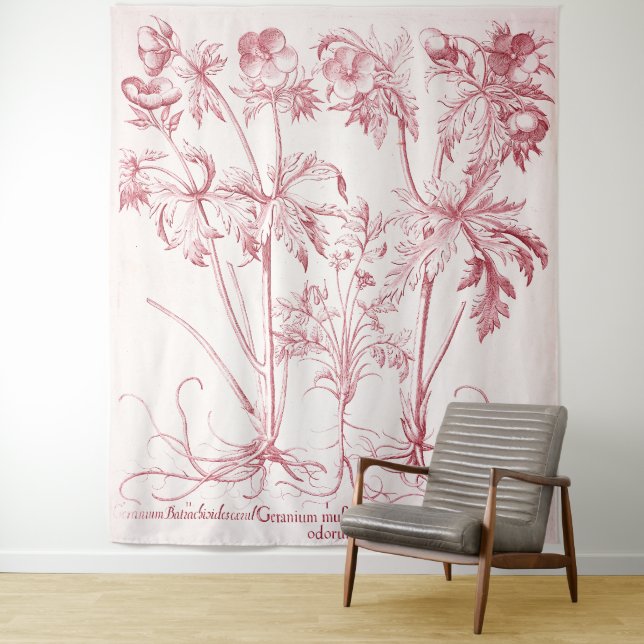 Pink Vintage Botanical Art Tapestry (In Situ)