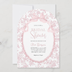 Pink Vintage Botanical Bow Bridal Shower Arch Invitation