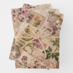 Pink Vintage Botanical Decoupage Wrapping Paper