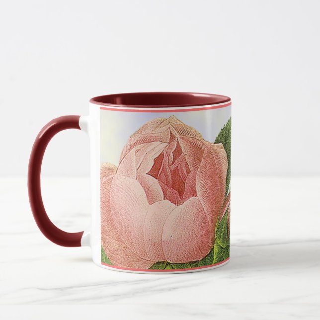 Pink Vintage Botanical Rosebud Coffee Mug (Left)