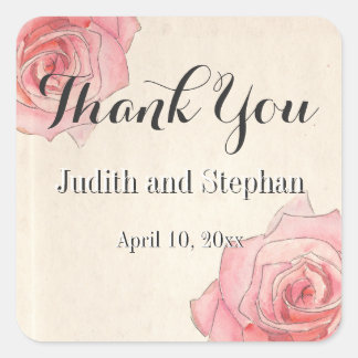 Pink Vintage Botanics,Rose Florals, Wedding Favour Square Sticker