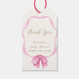 Pink Vintage Bow Frame Girl Baby Shower Thank You Gift Tags