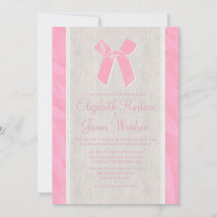 Pink Vintage Bow & Linen Wedding Invitations