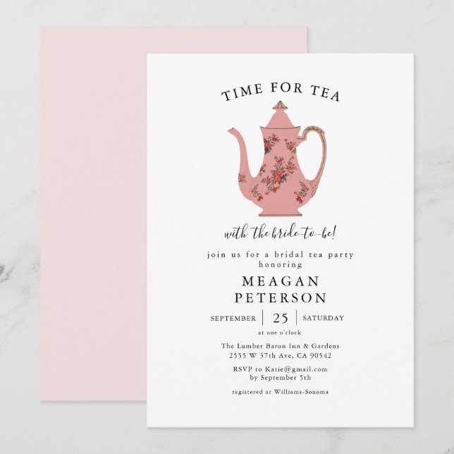 Pink Vintage Bridal Shower Tea Party  Invitation (Front/Back)