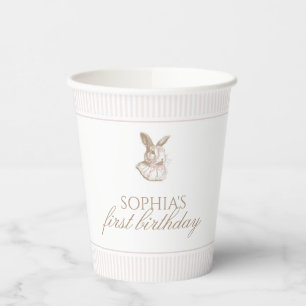 Pink Vintage Bunny Some Bunny Is Turning One Paper Cups
