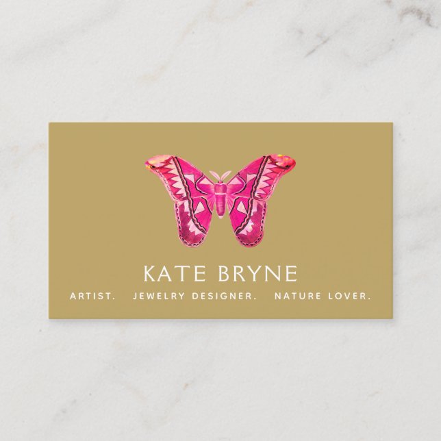 Pink Vintage Butterfly Business Card (Front)