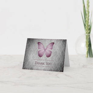 Pink Vintage Butterfly Damask Wedding Thank You