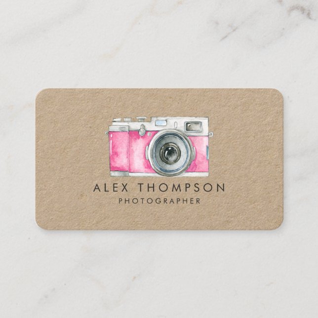 Pink Vintage Camera Photographer Business Cards (Front)