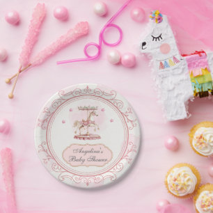 Pink Vintage Carousel- Baby Shower Dessert Plates