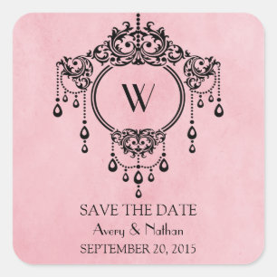 Pink Vintage Chandelier Save the Date Stickers