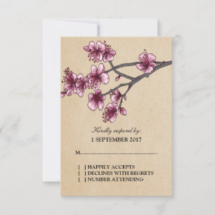 Pink Vintage Cherry Blossoms RSVP Card