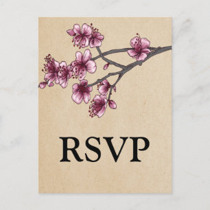 Pink Vintage Cherry Blossoms RSVP Postcard