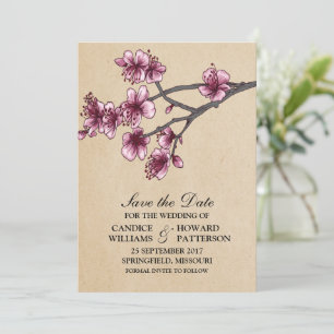 Pink Vintage Cherry Blossoms Save the Date Invite