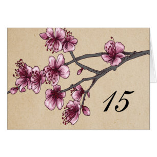 Pink Vintage Cherry Blossoms Table Number Card