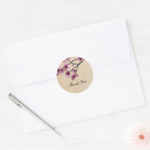 Pink Vintage Cherry Blossoms Thank You Stickers