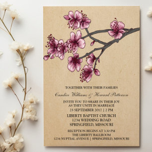 Pink Vintage Cherry Blossoms Wedding Invite
