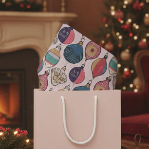 Pink Vintage Christmas Ornaments Pattern Tissue Paper