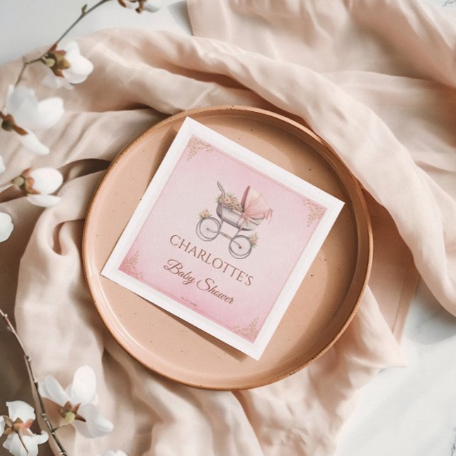 Pink Vintage Classic Girl Baby Shower Napkin (Creator Uploaded)