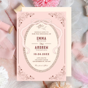 Pink vintage classic romantic decorative wedding invitation