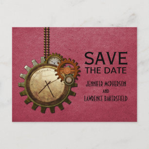 Pink Vintage Clock Save the Date Postcard