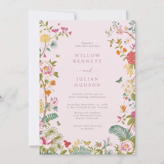 Pink Vintage Colourful Wedding Invitation (Front)