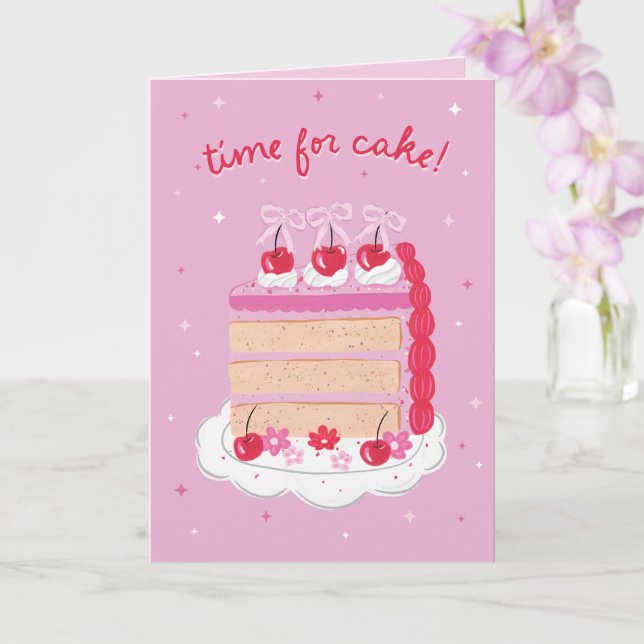 Pink Vintage Coquette Cherry Cake Birthday Card (Orchid)